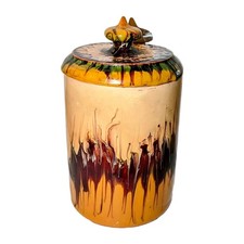 Vtg Lacquered Wood Psychedelic Drip Glaze Canister & Lid MCM Turned Wood Jar A+ picture
