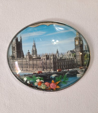 Vintage London Cityscape Souvenir Convex Glass Bubble Wall Picture Glitter 7in picture