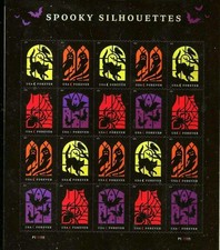 USPS SHEET OF 20 FIRST CLASS LETTER STAMPS Spooky Silhouettes Halloween picture