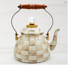 MacKenzie-Childs Mocha Check Tea Kettle Stovetop Teapot Kitchen Decor picture