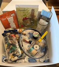 Vintage Estate Finds Mystery Surprise Gift Box Sewing Notions Spools Buttons picture