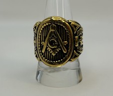 Freemason, Gold Tone, Size 10, Stainless Steel Masonic Ring, .75oz picture