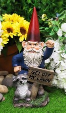 Ebros Grumpy Mr Gnome Dwarf With Feisty Raccoon Raising Fists Not Welcome Statue picture