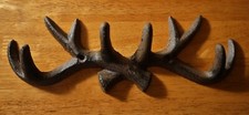 Moose Antler Cast Iron 4 Hanging Hooks Rustic Lodge Primitive Cabin Home Decor picture