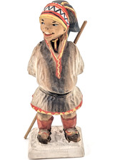 Hand Carved in Norway Sami with Stick Cedar Wooden Figurine Sculpture Vintage picture