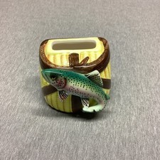 Vintage Swank Japan Ceramic Rainbow Trout Fisherman’s Woven Basket Lighter Cover picture