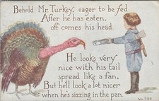 Behold Mr. Turkey Eager To Be Fed Sizzling Pan Posted Divided Back VTG Postcard picture
