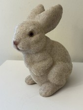 Vintage Large 8” Flocked Fuzzy Brown Tan Bunny Rabbit Coin Bank Easter picture