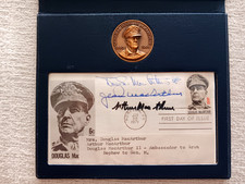RARE 3x SIGNED Douglas MacArthur II First Day Issue & Medallion Arthur & Jean picture