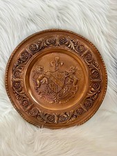 Vintage English Heraldic Wall Charger 12 Inch Embossed Metal Coat of Arms picture