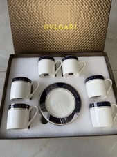Bvlgari Rosenthal Quadri Espresso Cup Saucer Set for 6 Blue Gold Porcelain with picture