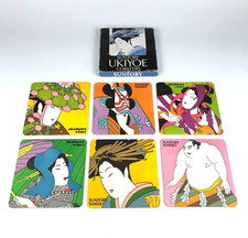 Suntory Ukiyoe Japanese Art Set Of 6 Coasters Original Box Unused Vintage 1970s picture