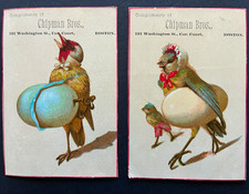 2 Vintage 1880s Victorian Trade Cards Chipman Bros Boston Anthropomorphic Birds picture