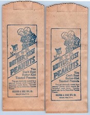C1915 2 unused advertising bags H&H BUTTERKIST TOASTED PEANUTS kids w/dog picture