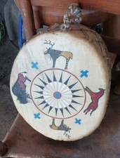 **AWESOME OLD  VINTAGE NATIVE AMERICAN BUFFALO HIDE DRUM SONJA HOLY EAGLE 1996 * picture