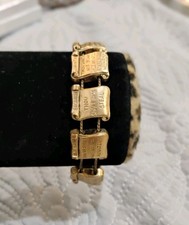 Vintage Gold Tone Ten Commandments Panel Link Bracelet Mid Century Religious picture