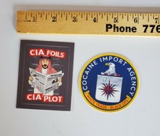 FUNNY CIA STICKERS LOT of 2 Cocaine Import Agency & CIA FOILS CIA PLOT 9 11 HOAX picture
