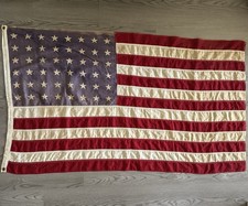 Antique 48 Star American Flag Sun Faded Linen 55.75