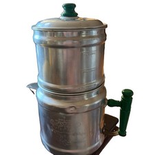 Vintage Enterprise Aluminum Drip-O-lator Coffee Pot Rare Green Handle, 8 Cup picture