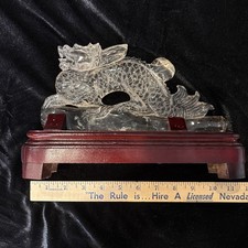 9.5” X 4.5” X 1” Smokey Quartz Dragon Carving With Gold Rutile w/Wooden Stand picture