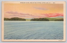 Wheeler Island Tupper Lake NY Vintage Linen Postcard 1936 Adirondacks Sunset picture