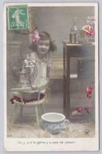 France Child Real Photo Early 1900s Hand Colored Interior Flowers RPPC Postcard picture