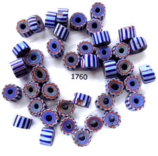 Antique Blue Stripe Chevron African Trade Beads Venice  1760 BN 66 READ  picture