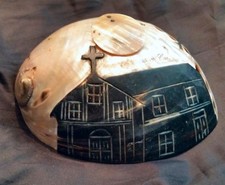 Antique Hand Carved Mother of Pearl Seashell Mission Scene San Francisco Antiq. picture
