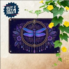 Psychedelic Insect Art Tin Sign Colorful Dragonfly Wall Decor Metal Sign picture