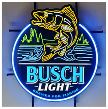 US STOCK Bass Fish Mountain Lake Beer Vivid LED Neon Sign With Dimmer Hanging 24 picture
