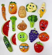 Vtg Arjon Large Anthropomorphic Magnet Lot 17 Fruit Vegetable Fridge Face Kitsch picture