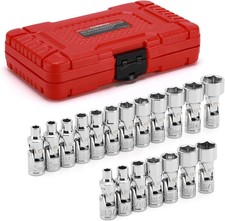 19 Piece 1/4 Inch Drive Universal Joint Socket Set Metric SAE Flexible Wobble picture