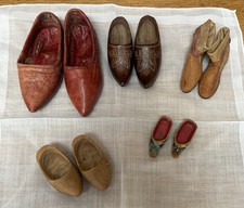 Antique Circa 1900’s Miniature Shoes Handmade Wooden Leather Multiple Countries picture