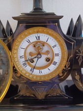 Antique FRENCH Lge Belgium MARBLE CLOCK by S Marti: 1890 - RUNS & CHIMES $SALE$ picture