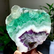 214G Natural green-purple fluorite quartz crystal slab spiritual energy repair picture