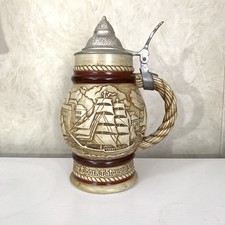 Avon Vintage 1977 Ceramic Beer Stein Tall Ships Embossed Handcrafted From Brazil picture