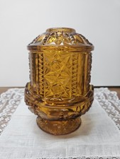Vintage Indiana Glass Stars & Bars Amber Fairy Lamp Candle Holder picture