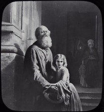 Glass Magic Lantern Slide THE BLIND BEGGAR C1900 ART DRAWING  picture