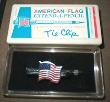 Vintage Patriotic USA Flag Silver Tone Tie Clip Mechanical Extend A Pencil  picture