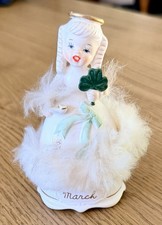 Vintage 1950s Napco March Birthday Angel Figurine Spaghetti Trim Green Shamrock picture
