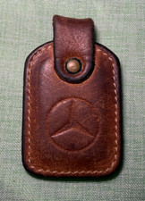 Vintage Late 70s Early80s Mercedes Benz Brown Leather Key Fob Embossed Star picture