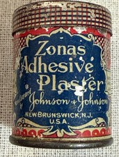 Antique Johnson & Johnson Zonas Adhesive Plaster Tin 1906 Patent Red Cross picture