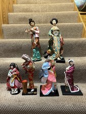 6 Vintage  Japanese Doll Kimono Geisha Kimono Display Figurine Porcelain Fabric picture