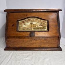 Rare Heavy Vintage Wooden Bread Box Lucite Resin Inlay Vintage Good Condition picture