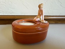 Vintage Orange Ceramic Trinket Box Bathing Beauty 1920s 1930s Mirror  picture