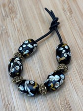 African Trade Beads Antique Venetian Fancy Black Floral x 5 picture