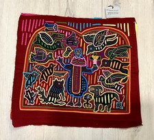 Vintage Guna Kuna Mola Panama Birds Animal Fiqure Folk Art Red Multi Gallery NWT picture
