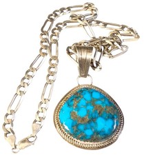 62.7gr Herbert Tsosie Bisbee Turquoise Sterling Silver Pendant Necklace  picture