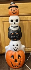 Vintage Halloween Totem Lite-Up Blow Mold Display Pumpkins Black Cat Skull Ghost picture