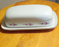 Vintage Three Crowns Germany Covered Butter Dish - Pink Rose & Silver/Platinum  picture